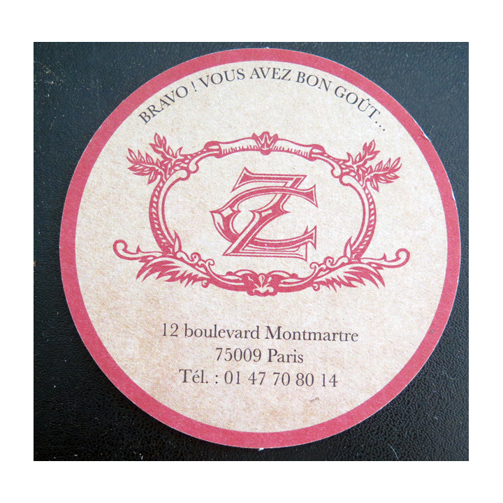 DESSOUS DE VERRE A BIÈRE Le Café Zéphyr diamètre 9 cm