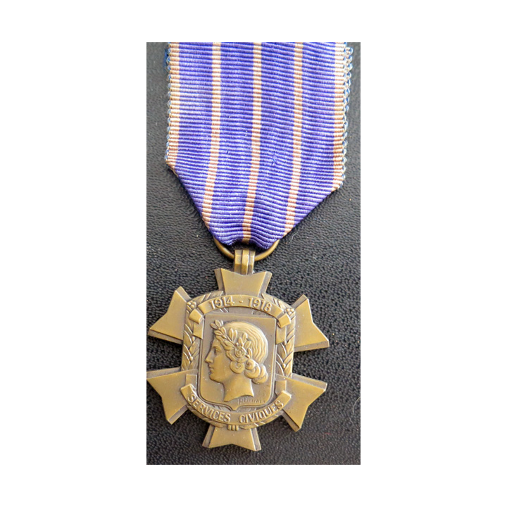 FRANCE : médaille des services civiques 1914-1918 en bronze