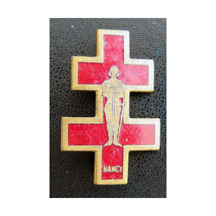 NANCY : insigne religieux du diocèse de Nancy de fabrication Planchot en émail Croix de Lorraine et jeanne d'Arc