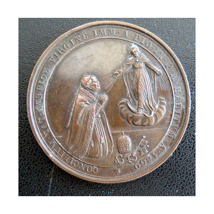 Médaille commémorative en bronze frappée en 1869 sous le pontificat du pape Pie IX, à l'occasion du Concile Vatican I