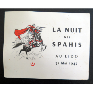 Carton d'invitation de l'association Le Burnous (amicale des Spahis) pour la Nuit des Spahis au Lido le 31 mai 1947