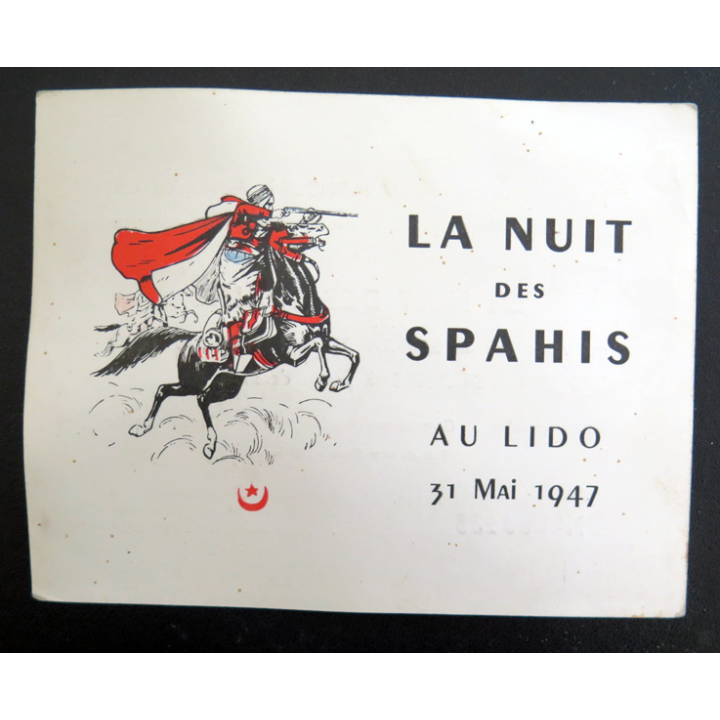 Carton d'invitation de l'association Le Burnous (amicale des Spahis) pour la Nuit des Spahis au Lido le 31 mai 1947