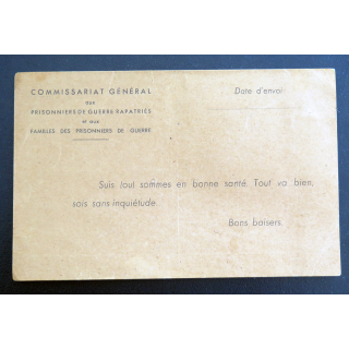 Carte postale du commissariat général aux prisonniers de guerre et aux familles des prisonniers de guerre