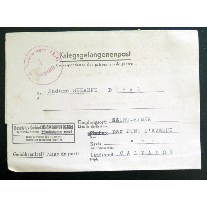 Lettre de prisonnier de guerre sous le format de correspondance de la Kriegsdefangenenpost Février 1944