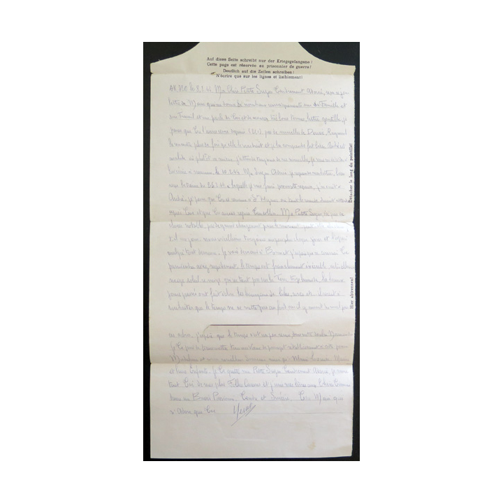 Lettre de prisonnier de guerre sous le format de correspondance de la Kriegsdefangenenpost Février 1944