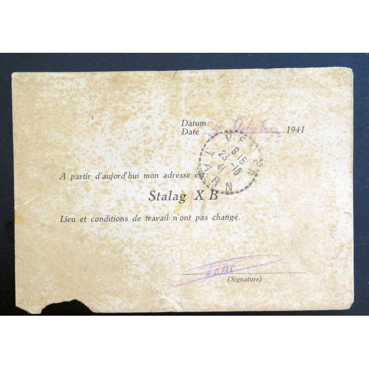 Lettre de prisonnier de guerre sous le format de correspondance de la Kriegsdefangenenpost Octobre 1941
