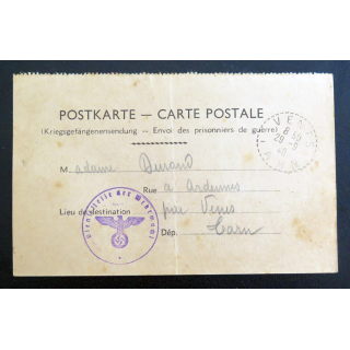 Lettre de prisonnier de guerre sous le format de correspondance de la Kriegsdefangenendung Septembre 1940