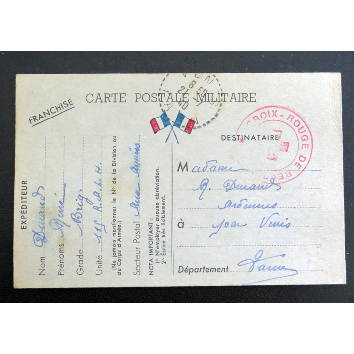 carte postale militaire de prisonnier de guerre de Juin 1939