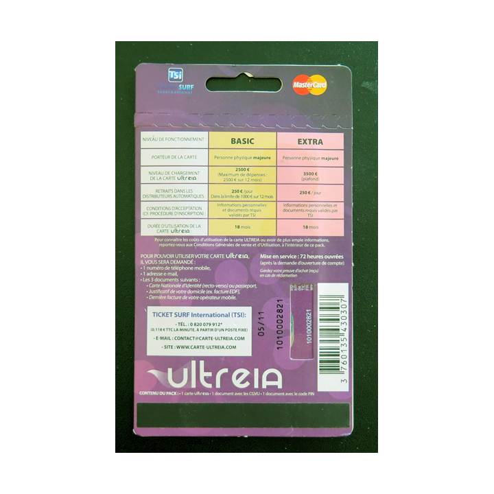 Carte bancaire neuve Ultreïa Mastercard qui n'est plus en activité