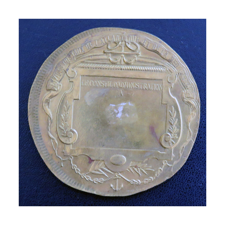 Médaille en bronze patiné de récompense de la CGT compagnie générale de Transatlantique diamètre 68 mm