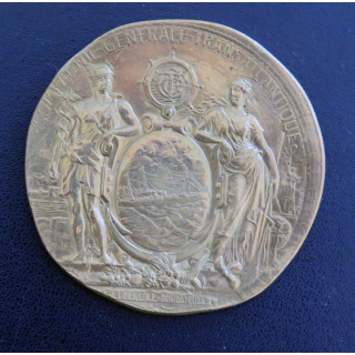 Médaille en bronze patiné de récompense de la CGT compagnie générale de Transatlantique diamètre 68 mm