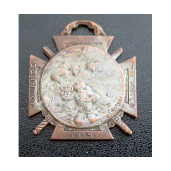 JOURNEE 1915  :  médaille métallique de la journée du poilu 1915 25 / 26 décembre signée Bargas