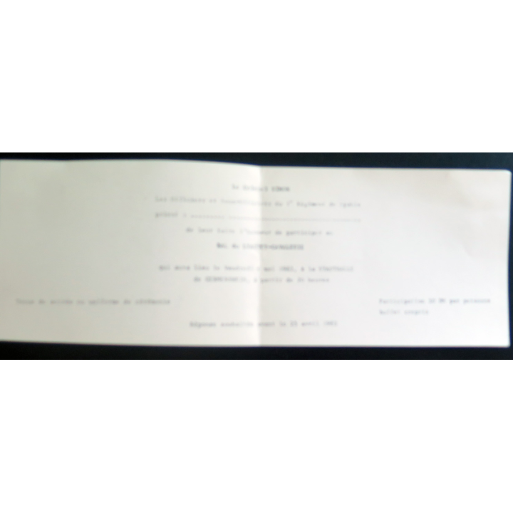 Carton d'invitation du colonel Simon au bal du Lyautey-cavalerie le 6 mai 1983 à la Stadthalle de Gemersheim