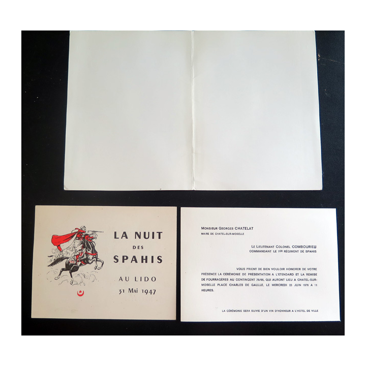 Lot de 3 documents de spahis 1976 et 1947 (7° ESA, Burnous et 1° RS)