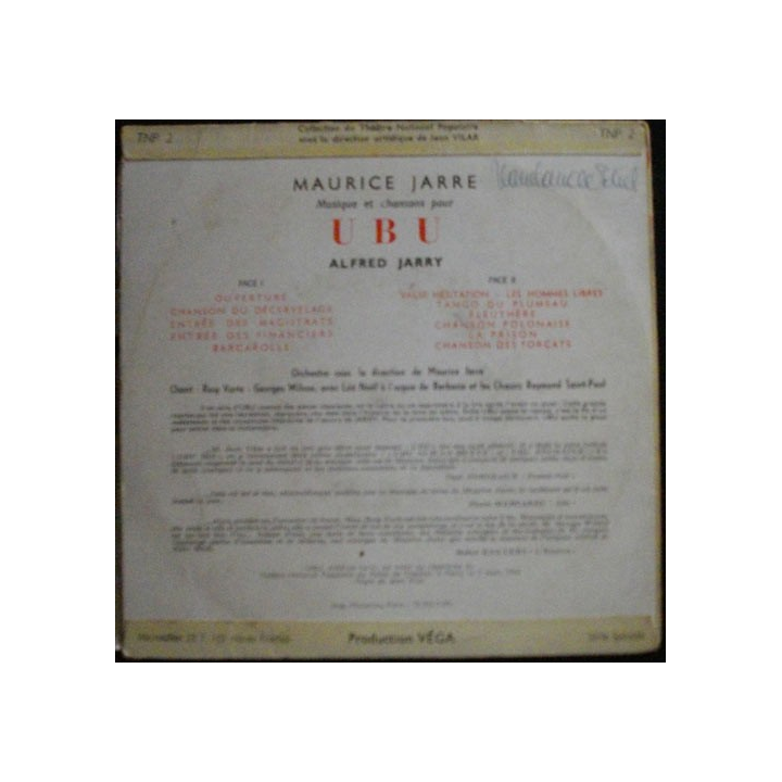 DISQUE 33 (TAILLE 45) TOURS : MAURICE JARRE UBU ALFRED JARRY