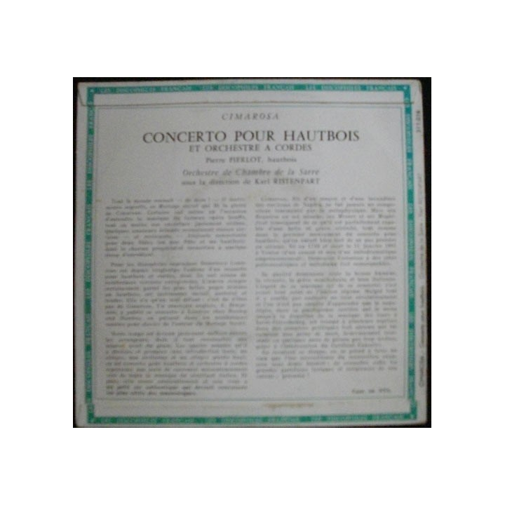 DISQUE 33 (TAILLE 45) TOURS : CIMAROSA CONCERTO POUR HAUBOIS