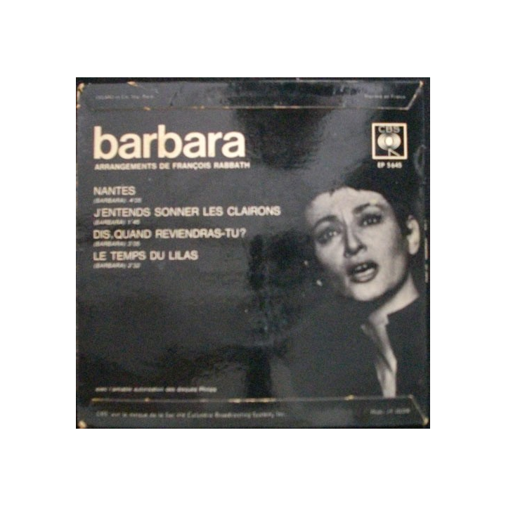 DISQUE 45 TOURS : BARBARA NANTES GD PRIX DISQUE 1965 N°EP5645