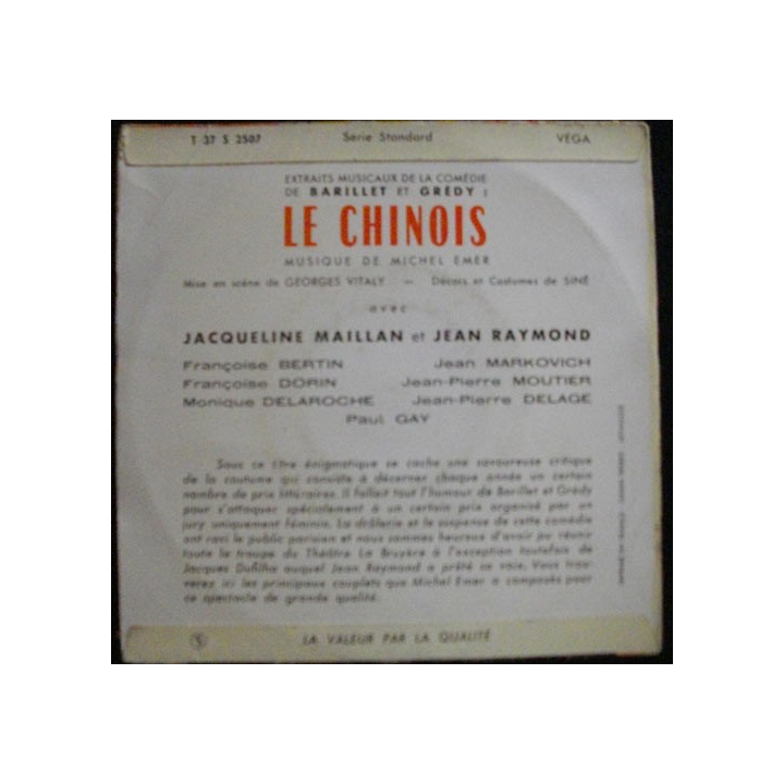 DISQUE 45 TOURS : EXTRAITS MUSICAUX DE LA COMÉDIE LE CHINOIS