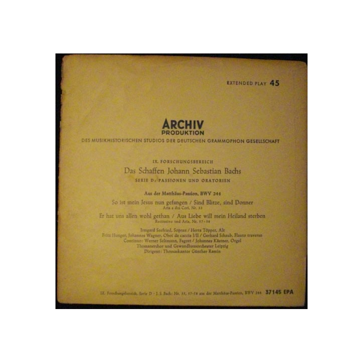 DISQUE 45 TOURS : ARCHIV PRODUKTION JOHANN SEB BACHS N°37145 EPA