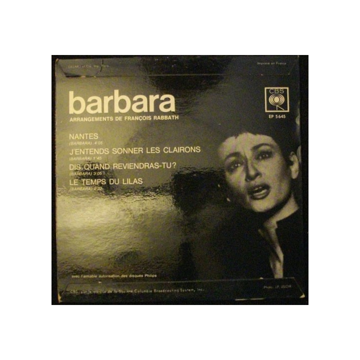 DISQUE 45 TOURS BARBARA NANTES GD PRIX DISQUE 1965 N° EP 5645