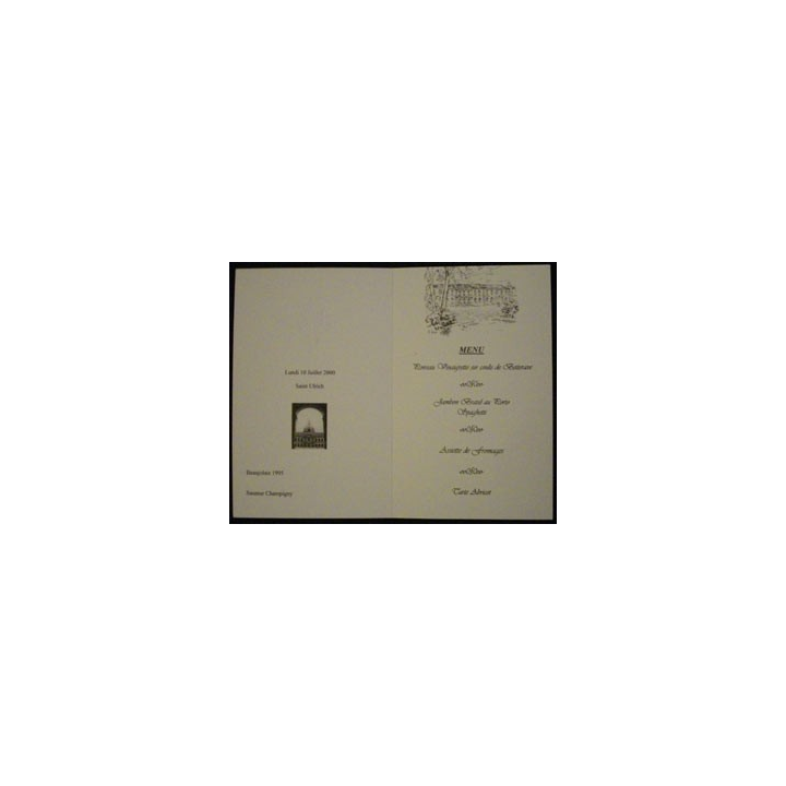 CARTE DE MENU DU CABINET DU MINISTRE DE LA DEFENSE 10/07/2000