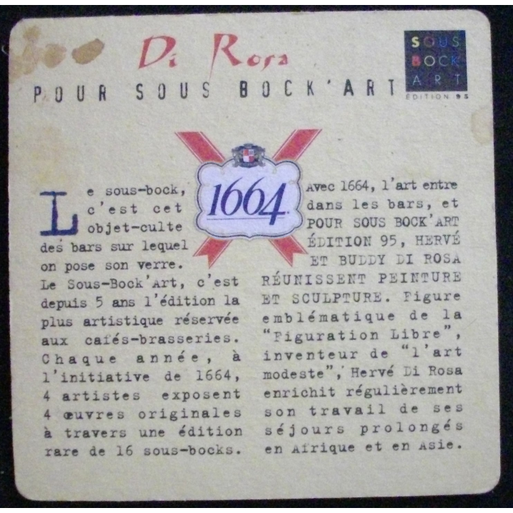 DESSOUS DE VERRE A BIÈRE : SOUS BOCK ART 1664 (CARTON) 1995