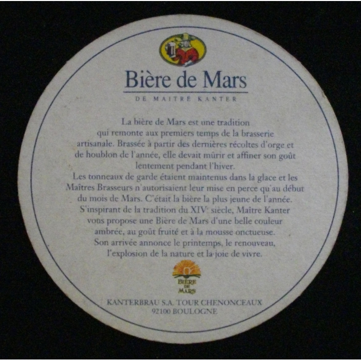 DESSOUS DE VERRE A BIÈRE : BIÈRE DE MARS MAÎTRE KANTER (CARTON)