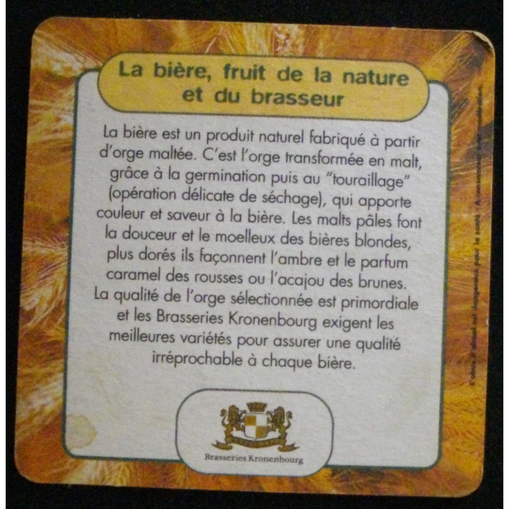 DESSOUS DE VERRE A BIÈRE : KRONENBOURG ORGE (CARTON)