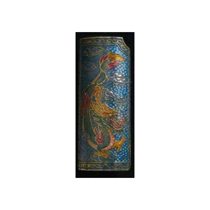 BRIQUET : CACHE BRIQUET DRAGON EN  ÉMAIL