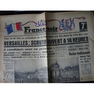 FRANCE SOIR DU VENDREDI 18 DÉC 1953 : ÉLECTIONS PRÉSIDENTIELLES