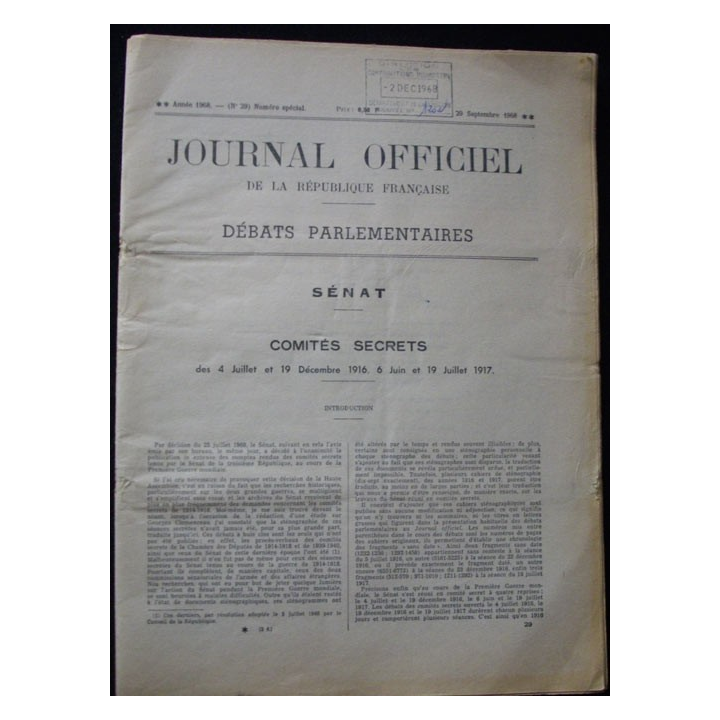 COMITÉS SECRETS DES 4 JUILLET ET 19/12/1916, 6 JUIN ET 19/07/191