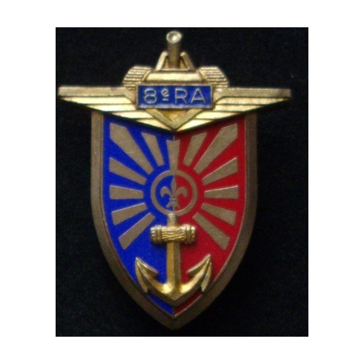 8° RA : 8° RÉGIMENT D'ARTILLERIE AVEC ANCRE ET SIGLE EN RELIEF