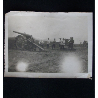 PHOTO GUERRE 1914 : tir au canon de 155 court à tir rapide de type Rimailho