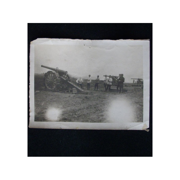 PHOTO GUERRE 1914 : tir au canon de 155 court à tir rapide de type Rimailho