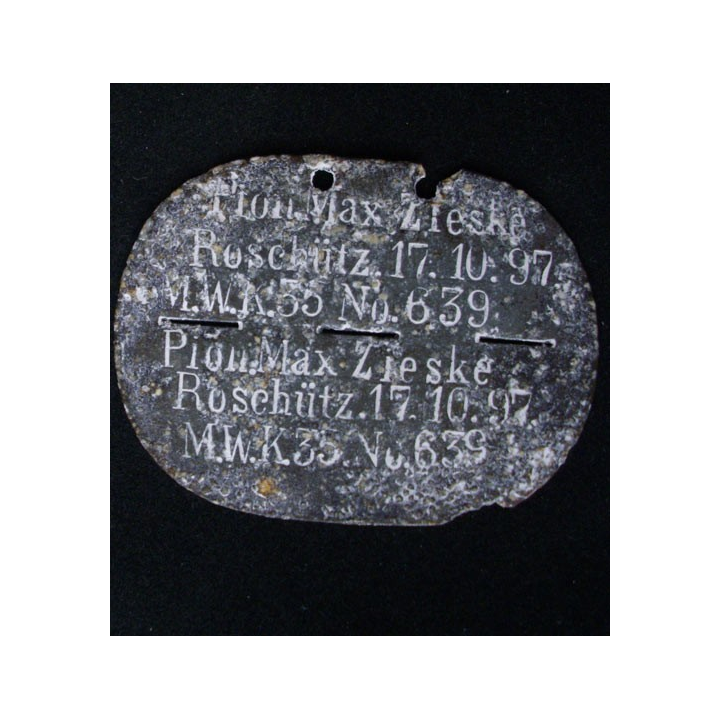 PLAQUE DIDENTITÉ 1°GUERRE MONDIALE : PION MAX ZIESKE 17.10.1897
