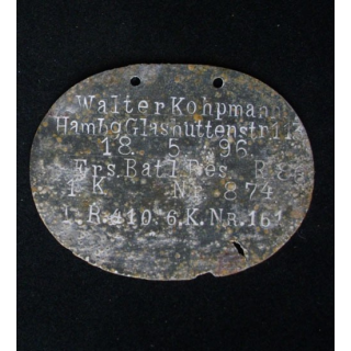 PLAQUE DIDENTITÉ 1°GUERRE MONDIALE : WALTER KOHPMANN 18.5.1896