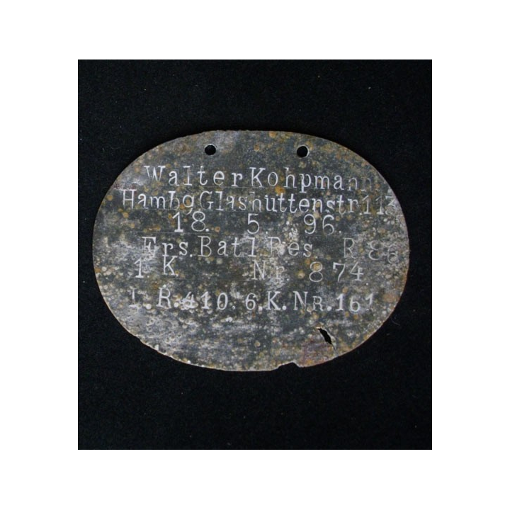 PLAQUE DIDENTITÉ 1°GUERRE MONDIALE : WALTER KOHPMANN 18.5.1896
