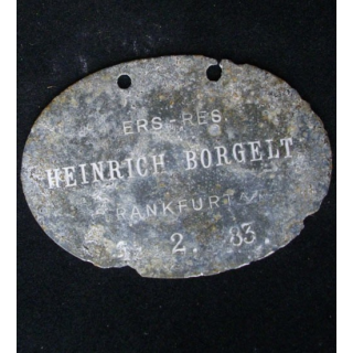 PLAQUE DIDENTITÉ 1°GUERRE MONDIALE : HEINRICH BORGELT 1.2.1883