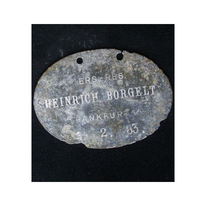 PLAQUE DIDENTITÉ 1°GUERRE MONDIALE : HEINRICH BORGELT 1.2.1883
