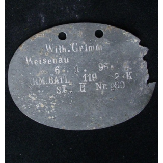 PLAQUE DIDENTITÉ 1°GUERRE MONDIALE : WILH GRIMM 6.1.1895