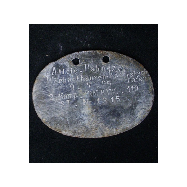 PLAQUE DIDENTITÉ 1°GUERRE MONDIALE : ALLOIS WAHNER 9.7.1895