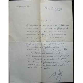 AUTOGRAPHE DU MARÉCHAL JUIN LETTRE DU 21/01/1957