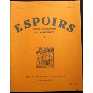 ESPOIRS N°1 REVUE LITTÉRAIRE ET ARTISTIQUE AOÛT SEPTEMBRE 1939