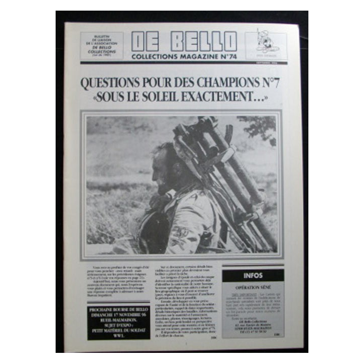 DE BELLO COLLECTIONS MAGAZINE N°74 SEPTEMBRE 1996