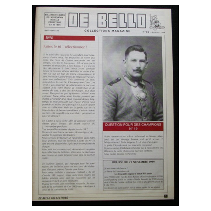 DE BELLO COLLECTIONS MAGAZINE N°86 OCTOBRE 1999