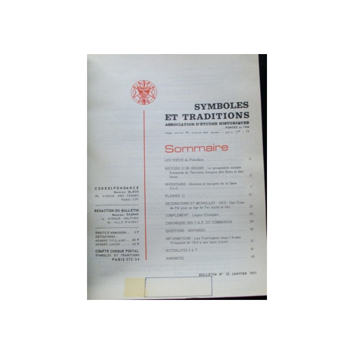 SYMBOLES & TRADITIONS : DU N°53(01-1971) AU N°58(11-1971)