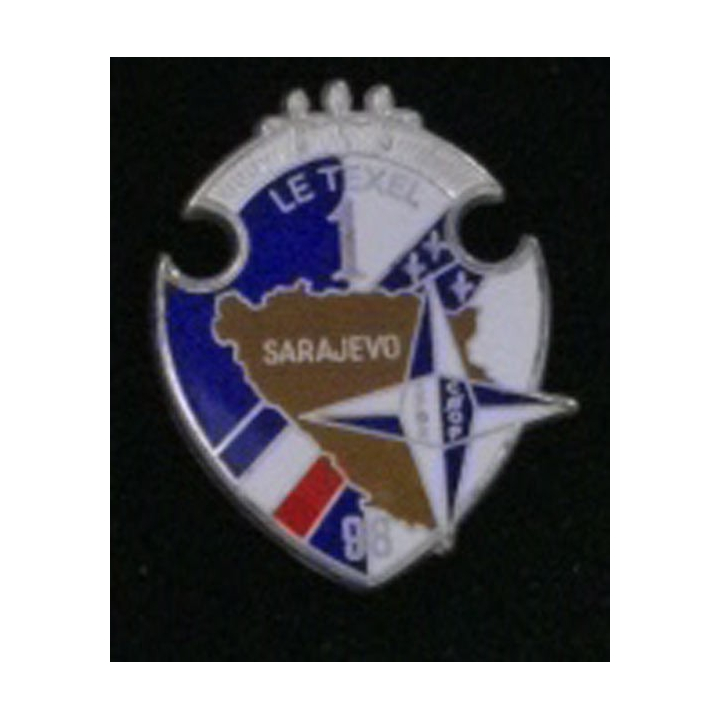 HUSSARDS : insigne du 1° Escadron du 2°Régiment de Hussards LE TEXEL Sarajevo 1998 de fabrication Arthus Bertrand Paris numéroté