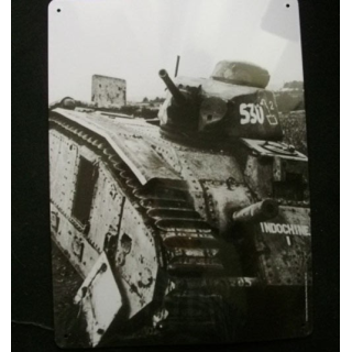 MILITARIA : Photo d'un char reproduite sur plaque métallique avec 4 points de fixation