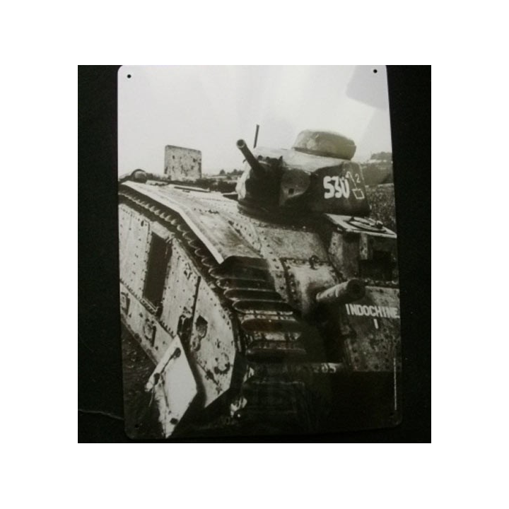 MILITARIA : Photo d'un char reproduite sur plaque métallique avec 4 points de fixation