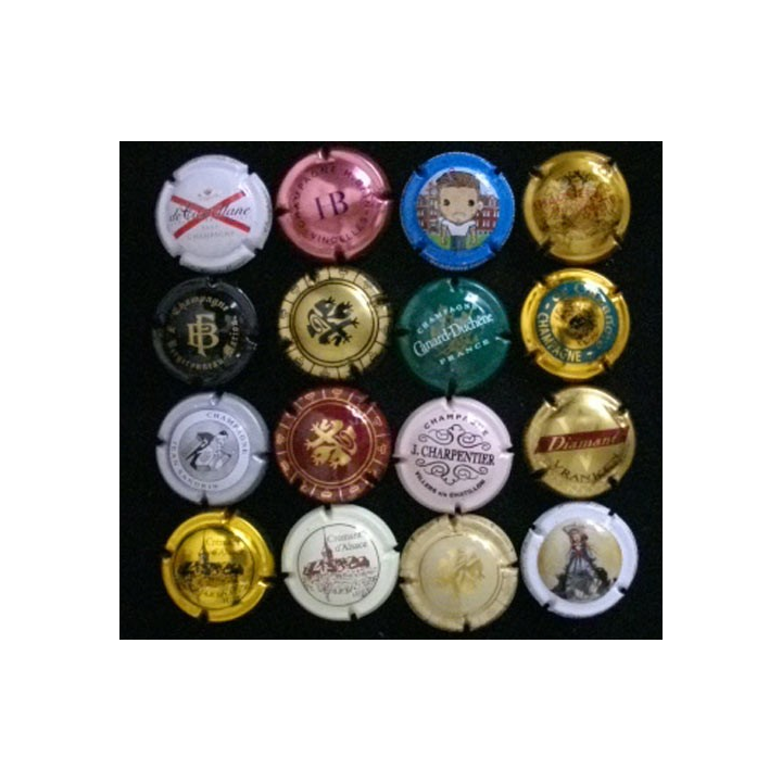 MUSELET : Lot de 16 muselets de bouteilles de champagne et de crémant d'Alsace